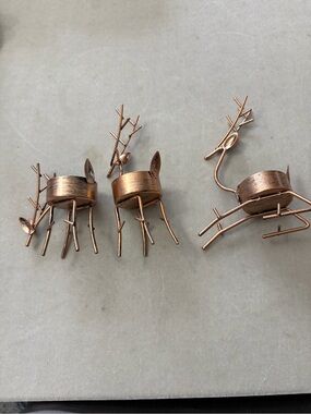 Set of Three Copper-Tone Deer Tealight Holders